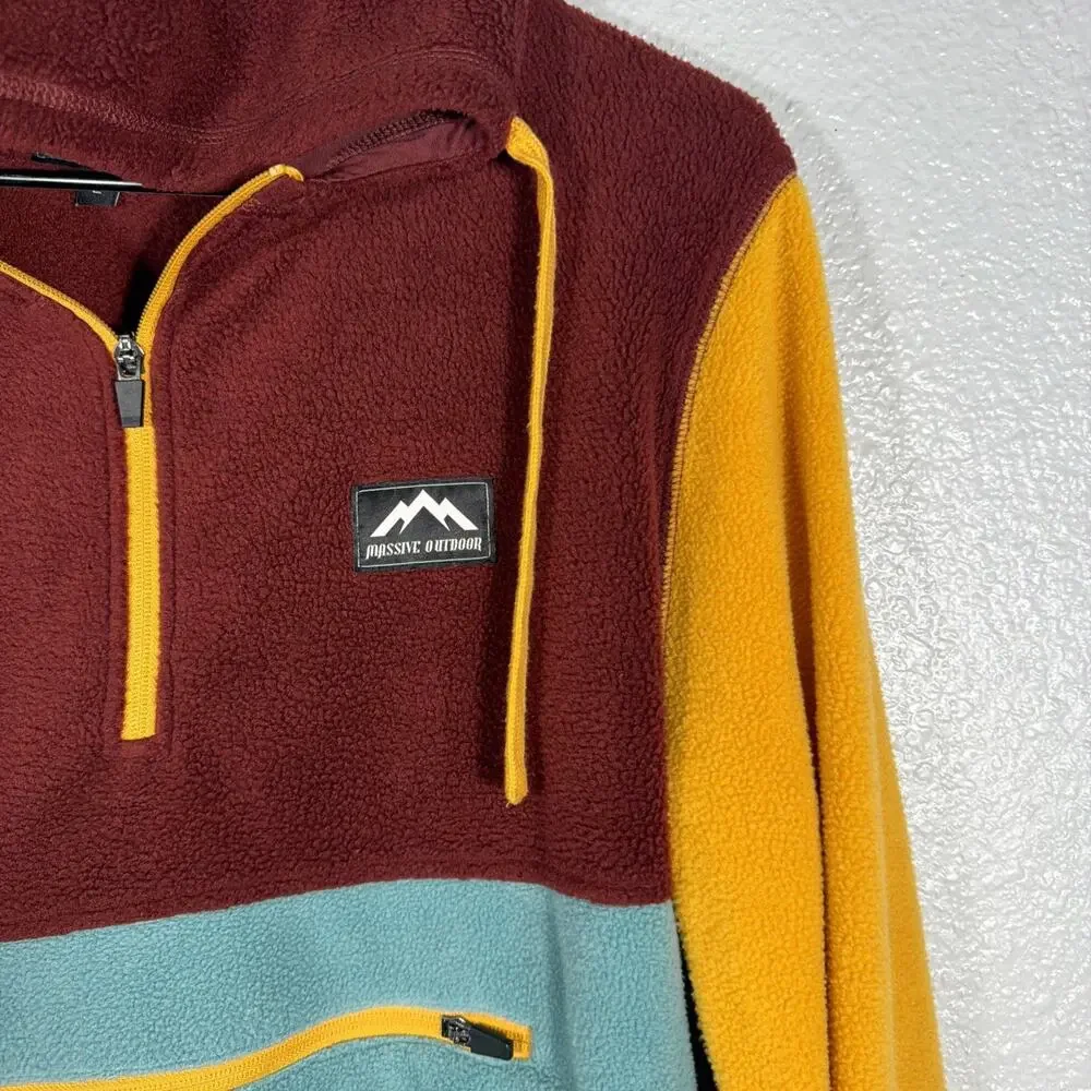 Massive Outdoor Colorblock Fleece Hooded Pullover Mens Size Large
